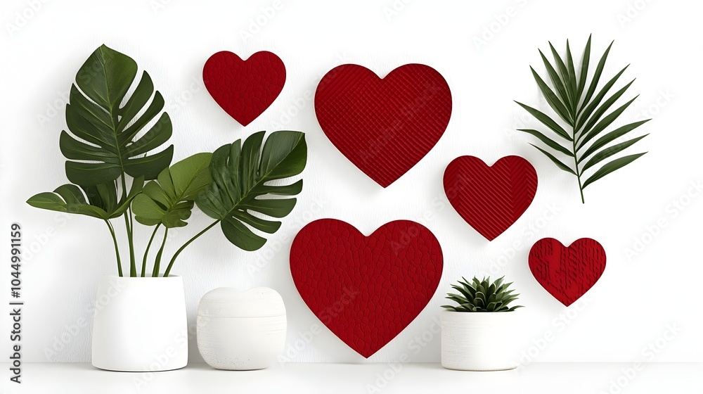 Poster Assortment of Red Heart Shaped Stickers with Varied Textures and Patterns  Collection of decorative tags labels and embellishments in different sizes styles and designs ideal for crafts scrapbooking