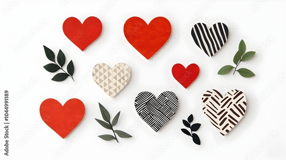 Leinwandbilder collection of various sized red heart shaped stickers featuring an assortment of unique textures pat