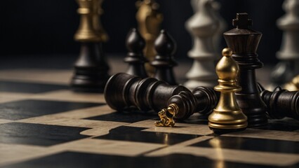 A chess board with a gold piece on it
