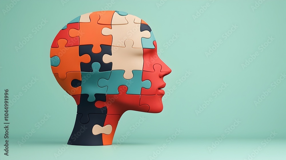 Aufkleber abstract puzzle head design with interlocking pieces symbolizing the concept of mental health recove