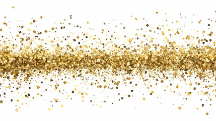 Golden Confetti Stars and Squares on White Abstract Background
