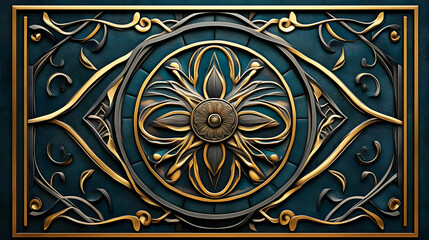Obraz premium 3D Blue and Gold Floral Pattern