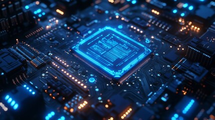 Fototapeta premium Close-Up of an Artificial Intelligence Processing Unit with Intricate Circuits