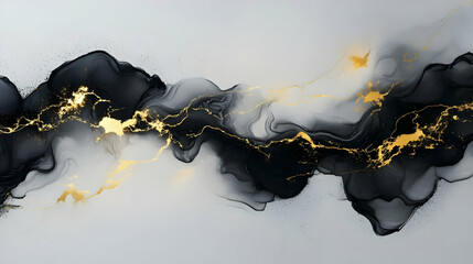 Abstract Black and Gold Ink Swirl Background