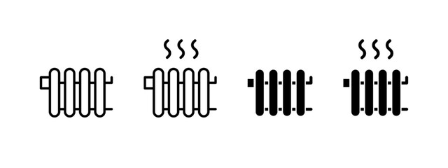 Obraz premium Heating radiator icon. Home heater symbol. Temperature control system. Gas wall panel central heating vector illustration. Winter house warmth sign. Heat radiator with steam waves pictogram.