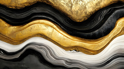 Obraz premium Abstract Background with Black, White and Gold Swirls