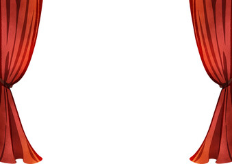 Red Long Drapes Tied, Hand Drawn Illustration Watercolor