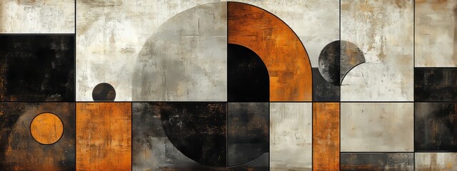 Mid-Century Modern Geometric Art,Warm Earth Tones Retro Background:Retro Geometric Pattern Wallpaper with Earth Tones.Concept of abstract art, design projects (e.g., wallpaper, poster backdrop).