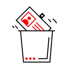 Job Loss Icon – Employee Badge Being Dropped into a Trash Can, Symbolizing Termination of Employment