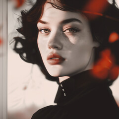 retro vintage portrait, Halloween Mysterious Beautiful Woman with a mysterious and enigmatic feel	
