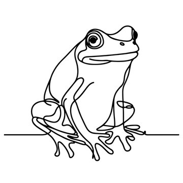 recommend clip art: frog as a logo icon one line art outline cartoon black and white illustration, coloring page, white transparent background