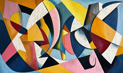 Fototapeta premium Abstract geometric painting with colorful shapes.