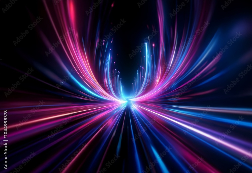Poster abstract background with streaks of blue and pink light radiating outward from a central point on a 