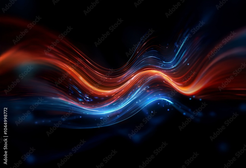Poster Abstract background with glowing red and blue lines forming a wave-like pattern.