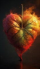 a heart shaped fruit with a fire inside beautiful digital artwork