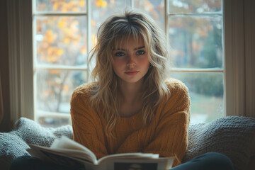 An individual sitting by a window melancholically_4