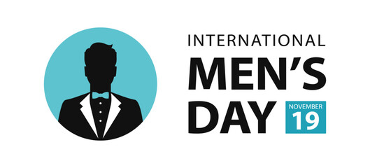 International Men's Day, vector web banner design. Text International Men's Day, 19 november and man's silhouette icon isolated on white background.
