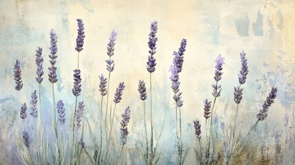 Fototapeta premium Soft lavender stems fade into a lightly textured grunge backdrop for nature-inspired wallpaper
