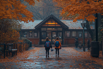 Kids going to school in autumn_1