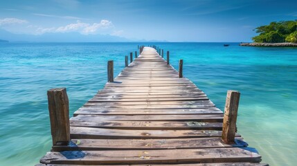 Fototapeta premium Wooden Pier Leading to a Calm Turquoise Sea