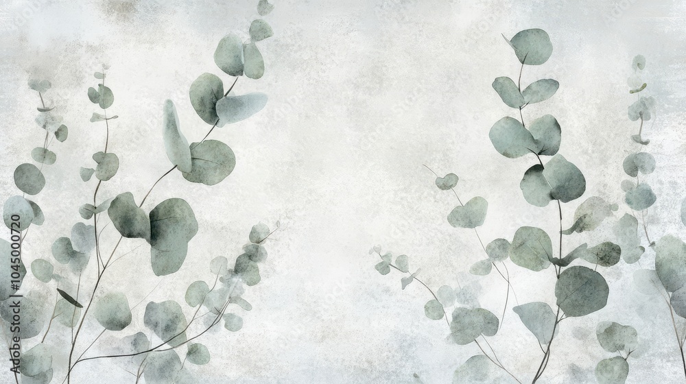 Poster Delicate eucalyptus leaves on a textured grunge backdrop for modern wallpaper design