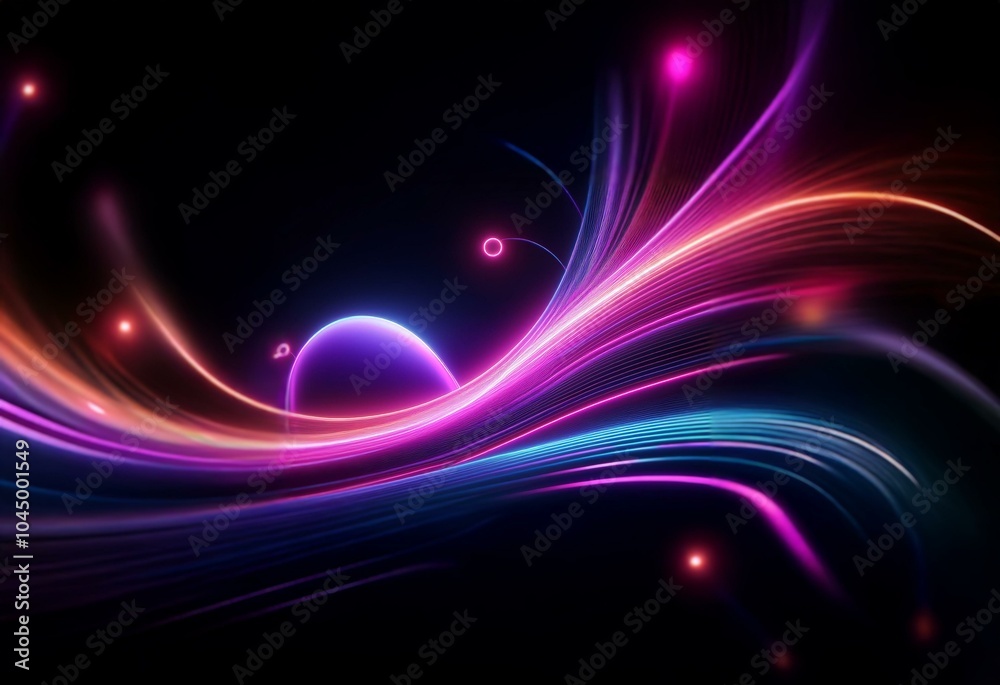 Wall mural Abstract background with colorful glowing lines and a purple orb.