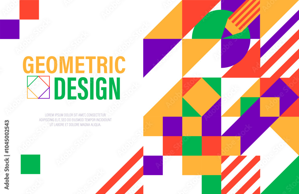 Poster Abstract modern poster with geometric pattern of colors and shapes, vector background. Web banner, poster and book cover graphic design with abstract geometric pattern of trendy mosaic elements