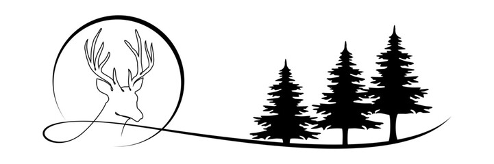 illustration of reindeer and christmas tree with moon