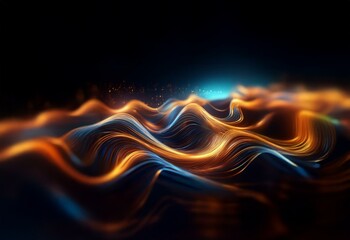 Obraz premium Abstract glowing lines form swirling waves on a dark background.