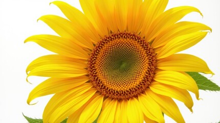 A vibrant sunflower featuring golden yellow petals and tightly packed seeds forming a natural spiral