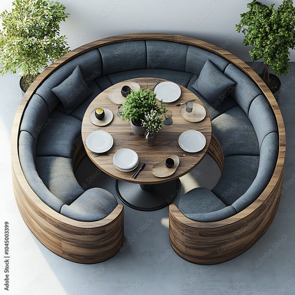 Poster top view 3d render of small dining space with a compact table and elegant chairs detailed floor plan