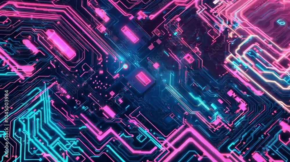 Poster colorful abstract circuitry design with glowing lines and patterns showcasing technology and innovat