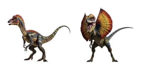 Set Dilophosaurus dinosaur on transparent background PNG Generative AI