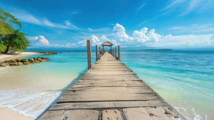 Obraz premium Tropical Paradise: Wooden Pier Leading to Azure Waters