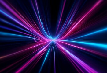 Abstract background with pink and blue neon lights radiating outward from a central point.