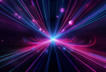 Abstract background of pink and blue light streaks converging into a central point.