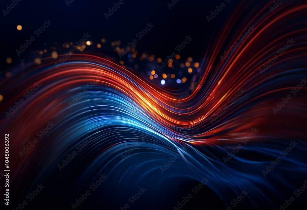 Poster flowing blue and red lights streak through the dark, creating a dynamic, wave-like design.