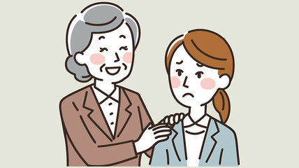 Elderly Woman Comforting a Younger Woman Illustration 