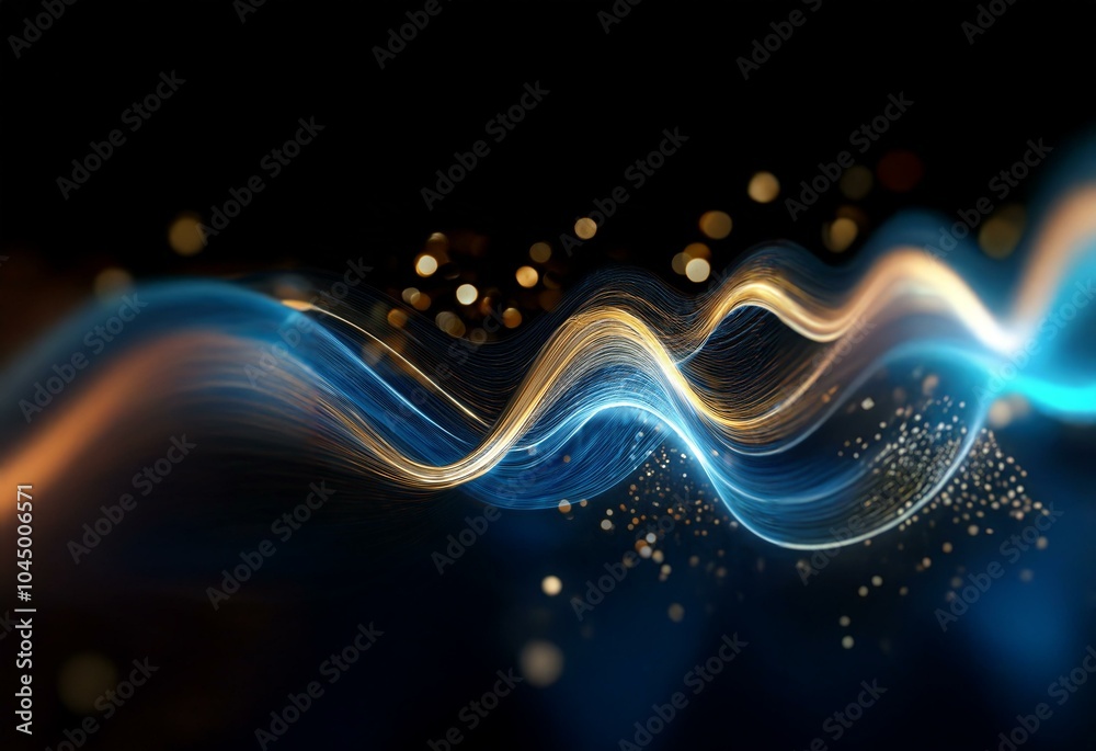 Canvas Prints Blue and gold shimmering light trails flow across a dark background.