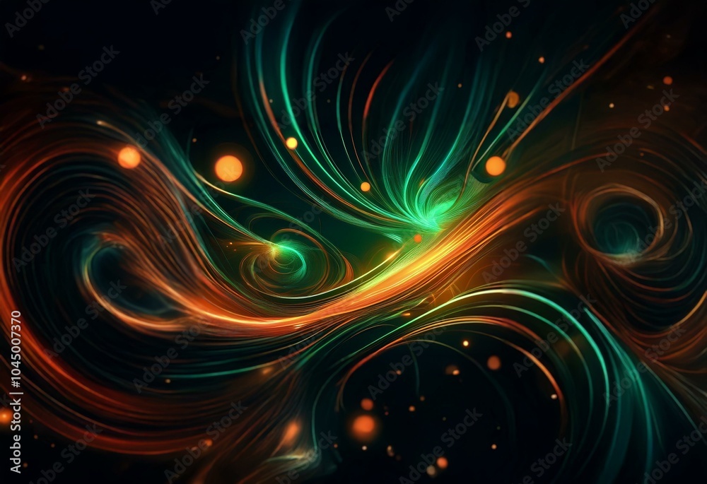 Poster colorful streaks of light weave and curl against a dark background.