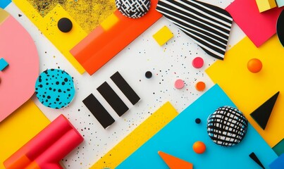 Geometric shapes and colors on a white background.