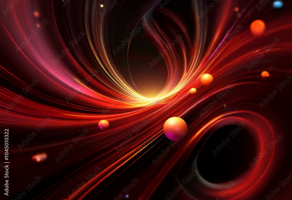 Poster red and orange abstract light streaks move through a dark space.