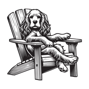 Cocker Spaniel Dog sitting in a chair Vector illustration in black and white
