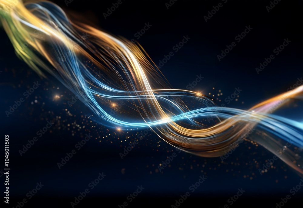Leinwandbilder glowing streaks of light twist and turn on a dark background with sparkling particles.