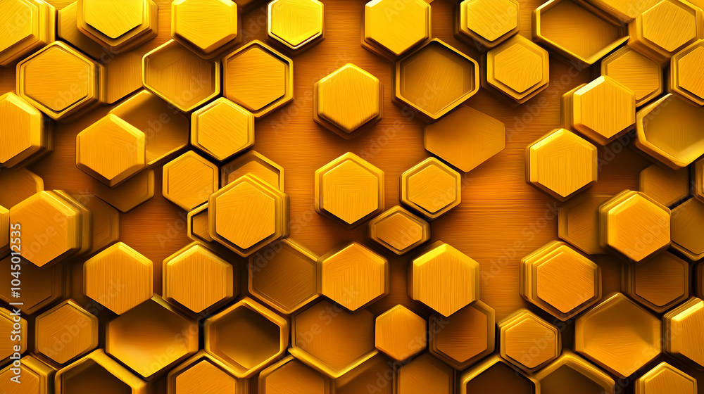 Poster Golden Hexagon 3D Abstract Background