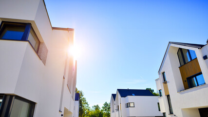 Harmony with nature, eco architecture. Terraced single family homes in newly developed housing...