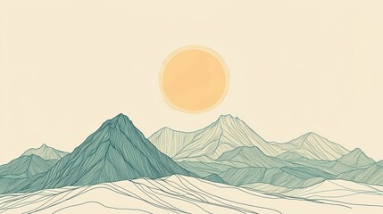Simple Line Art Mountain Landscape Illustration
