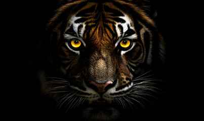 Obraz premium Tiger with piercing eyes and a defiant gaze, ready to strike