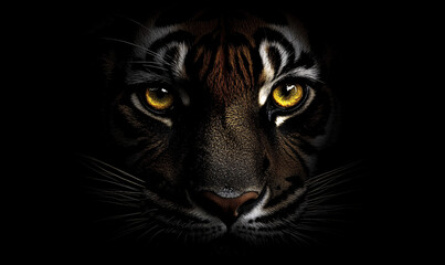 Obraz premium Tiger with piercing eyes and a defiant gaze, ready to strike