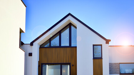 Residential homes with modern facade.Terraced family homes in newly developed housing estate. The...